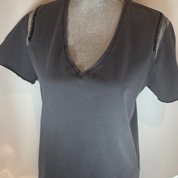 All Saints Grey t-shirt W/Metal Fringe Size Large - Picture 5 of 16